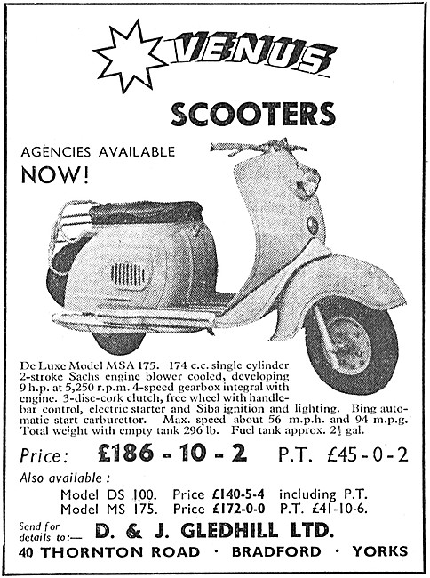 Venus Motor Scooters - 1957 Venus Model MSA 175 Motor Scooter    