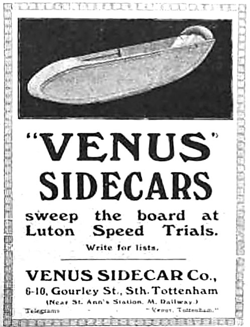 1919 Venus Sidecars Advert                                       