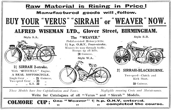 1923 Verus & Sirrah Motorcycles - Weaver Motor Cyclette          