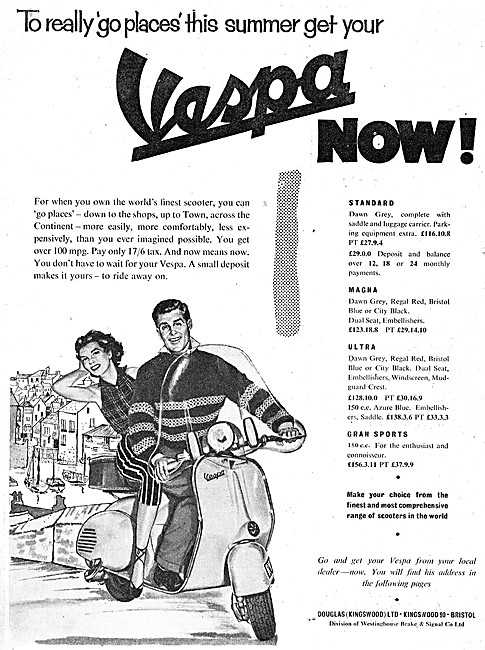 The 1957 Range Of Vespa Motor Scooters Vespa Gran Sports 150cc   