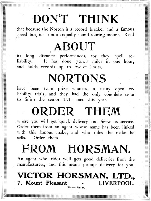 Victor Horsman Liverpool Motor Cycle Sales                       