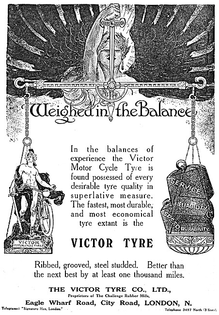 Victor Motor Cycle Tyres 1913 Advert - Challenge Rubber Mills    