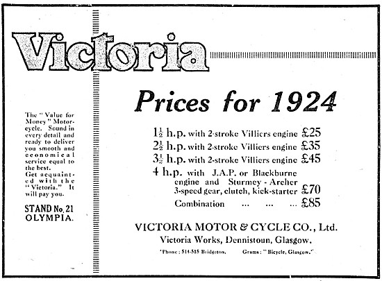 Victoria Motor Cycle Range For 1923 / 1924                       