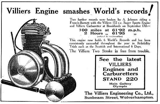 Villers 172 cc Motor Cycle Engine 1926 Advert                    