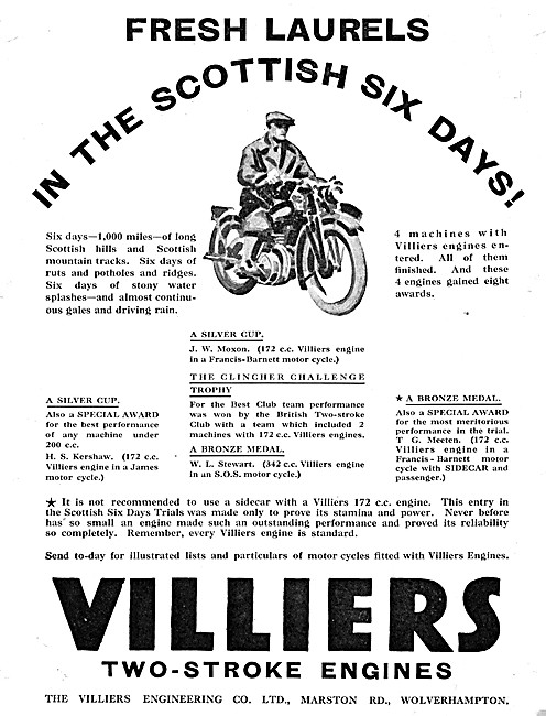 Villers Two-Stroke Motor Cycle Engines 1929 Advert               