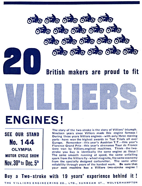 Villers Motorcycle Engines Advert 1931                           