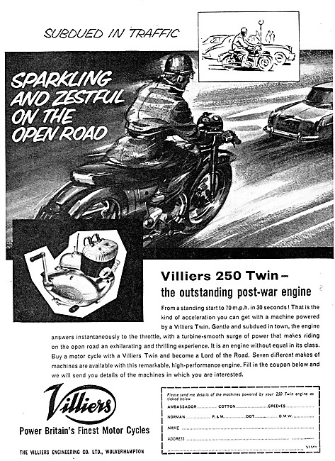 1960 Villers 250cc Twin Motorcycle Engine                        