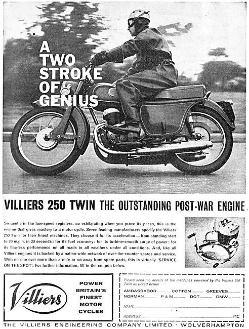 Villers Two-Stroke 250 cc Twin Motorcycle Engines 1960 Advert    