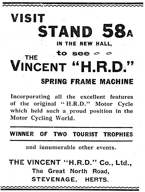 The 1928 Vincent H.R.D. Spring Frame Motor Cycle                 