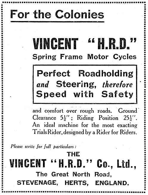 1929 Vincent HRD Spring Frame Motorcycles                        