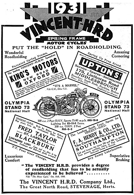 Vincent Motorcycles 1930 Advert                                  