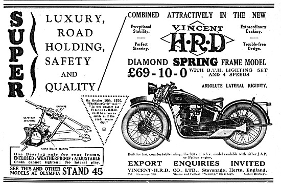 1931 Vincent-HRD 500 cc Spring Frame Motor Cycle                 