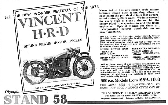 1933 Vincent 249 cc Water-Cooled Motor Cycle                     