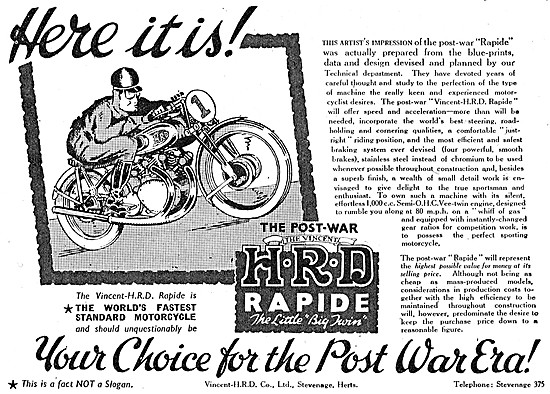Vincent-HRD Rapide 1945 Advert                                   