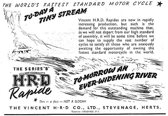 Vincent HRD Motor Cycles 1946 Advert                             