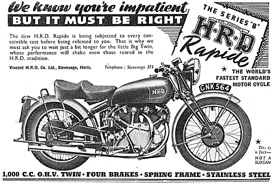 Vincent-HRD Series B Rapide 1946 Advert                          