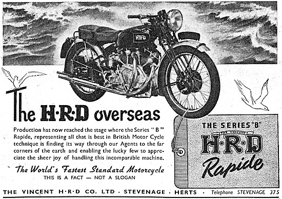 HRD Vincent Rapide 1947 Advert                                   