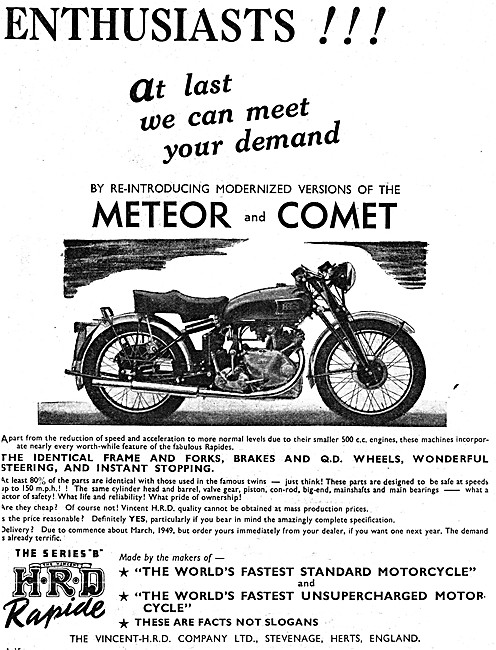 1948 Vincent Meteor - Vincent Comet 500 cc - Vincent Rapide B    