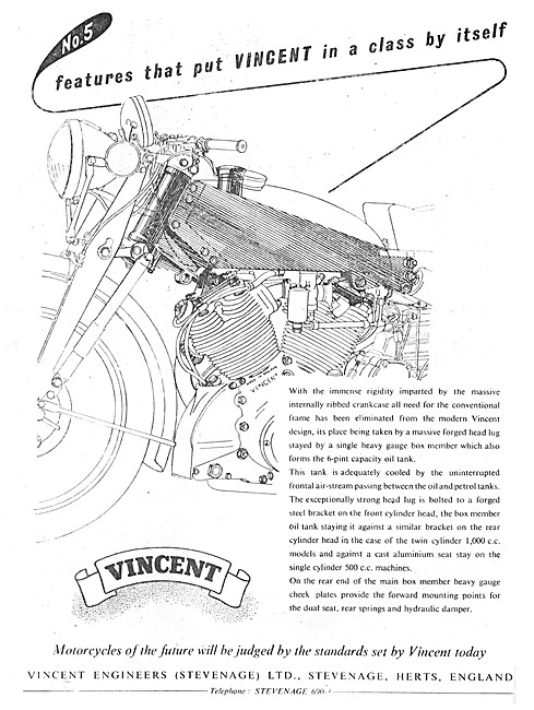 1953 Vincent Motorcycle Features Advert                          