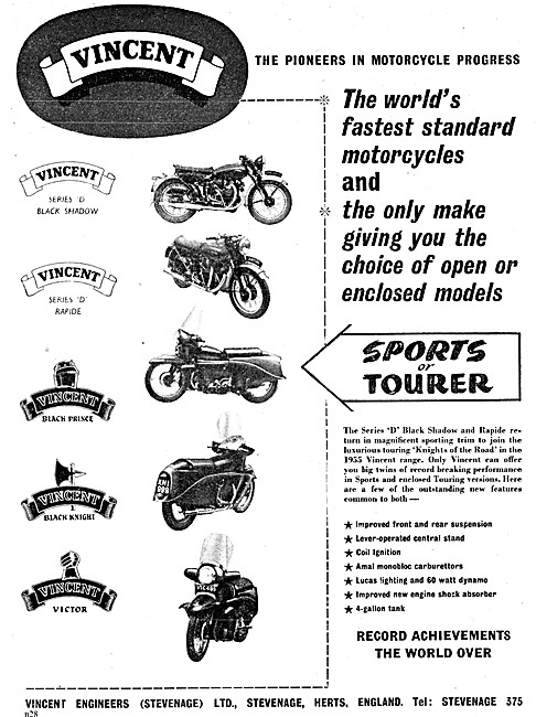 Vincent Range Of Motorcycles 1955 - Vincent Victor - Black Prince