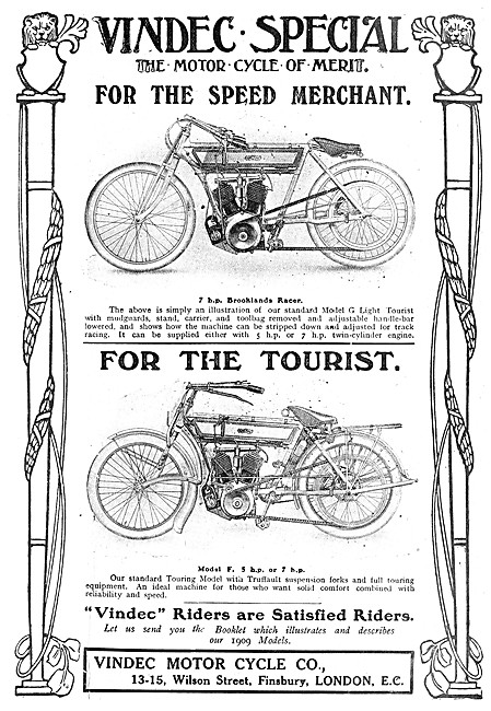 Vindec 7 hp Brooklands Racer Motor Cycle 1908                    