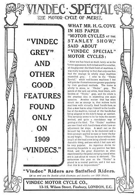 1908 SBT Vindec Special Motor Cycles                             