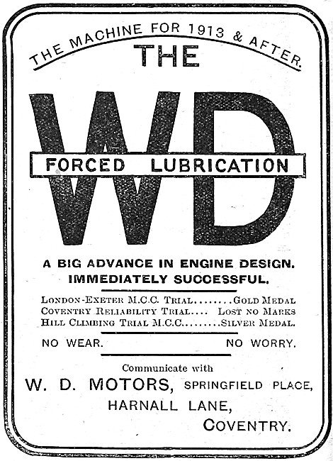 W.D.Motor Cycles 1912 Advert                                     