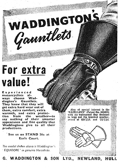 Waddingtons Motor Cycling Gauntlets 1955 Style                   