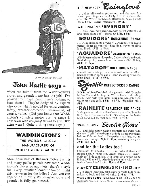 The 1957 Range Of Waddingtons Motorcycle Weatherproof Gloves     