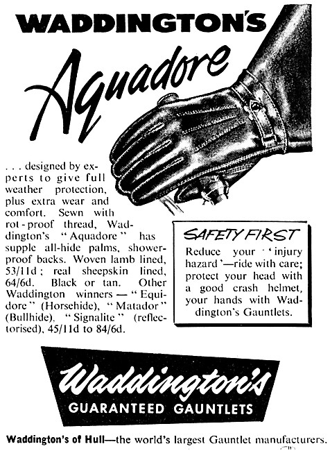 Waddingtons Aquadore Motor Cycle Gauntlets 1958 Style            