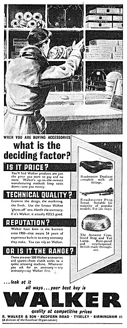 Walker Motorcycle Seats & Stands 1954 Product Lines              
