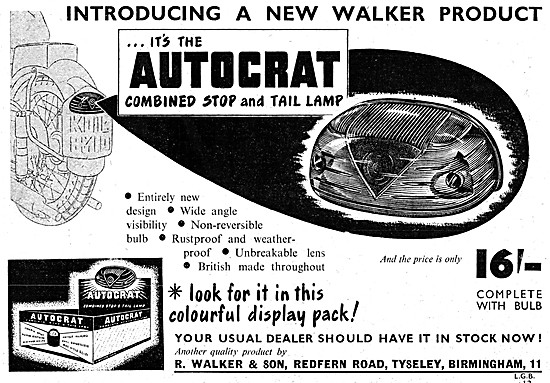 Walker Motorcycle Lighting Equipment - Autocrat Stop & Tail Lamp 