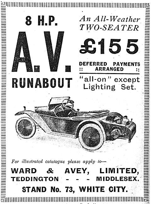 1921 A.V. Cars - A.V. Runabout Car - AV Bicar                    