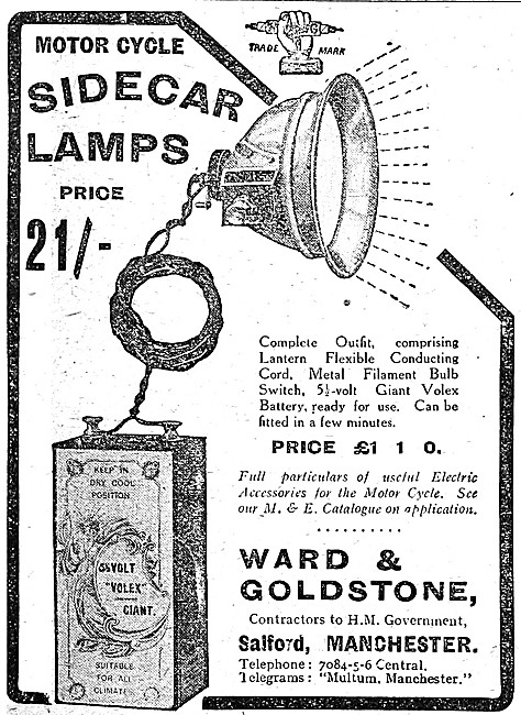 Ward & Goldstone Sidecar Lamps 1912                              