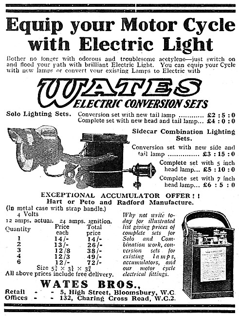 Wates Acetylene To Electric Lighting Conversion Sets             