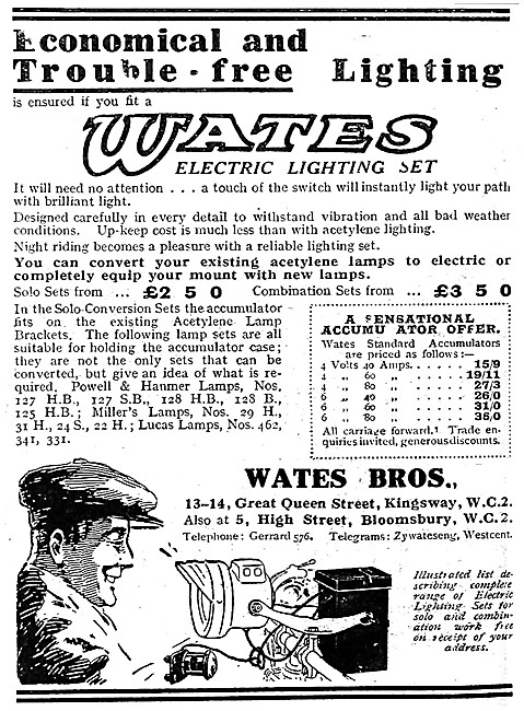 Wates Brothers Motor Cycle Electric Lighting Sets                