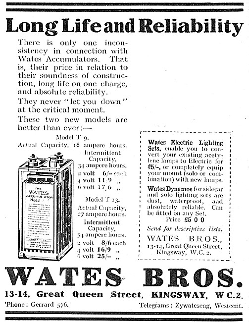 Wates Motor Cycle Batteries                                      