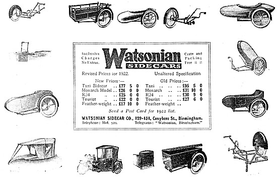 Watsonian Sidecars 1921 Listings                                 