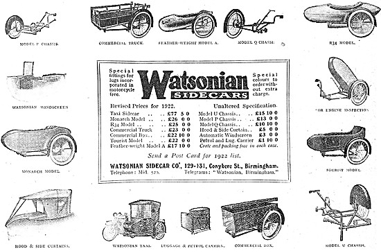 1921 Watsonian Sidecars Product Listings                         