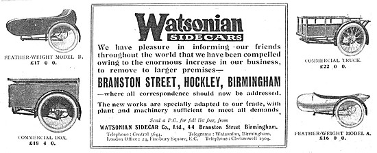 Watsonian Sidecars & Prices For 1923                             