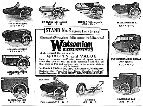 The Full Range Of Watsonian Sidecars For 1925                    