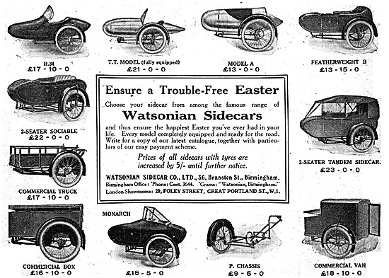 Illustrated Advert For Watsonian Sidecar Models 1926             