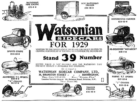The Watsonian Sidecar Range For 1929 - Watsonian Fire Engine     