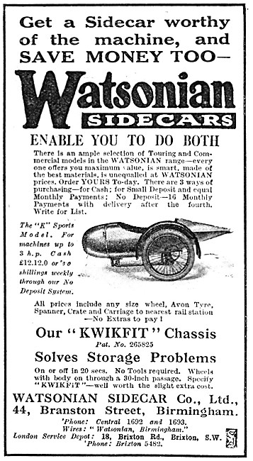 1929 Watsonian Kwikfit Chassis Sidecar                           