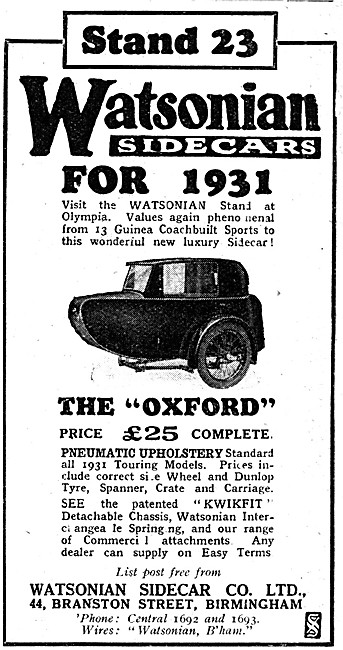 1930 Watsonian Oxford Sidecar                                    