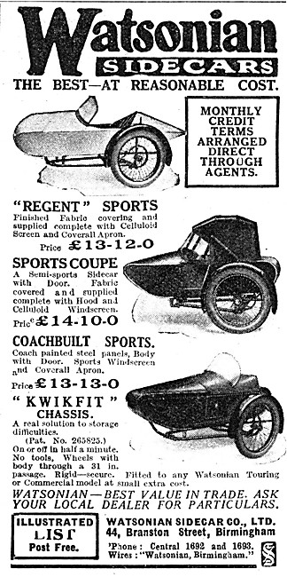 Watsonian Sidecars 1930 Model Range                              