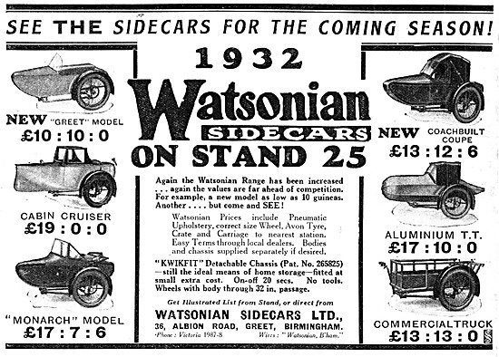 Watsonian Sidecars Ilustrated Range With Price List              