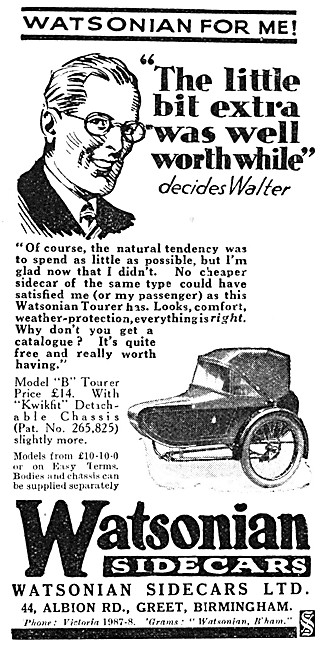 1932 Watsonian Model B Tourer Sidecar                            