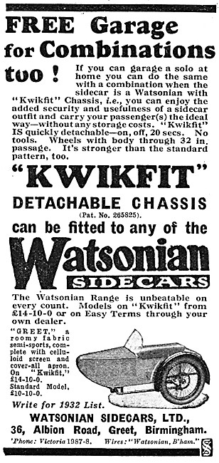 Watsonian Kwikfit Detachable Chassis Sidecars                    
