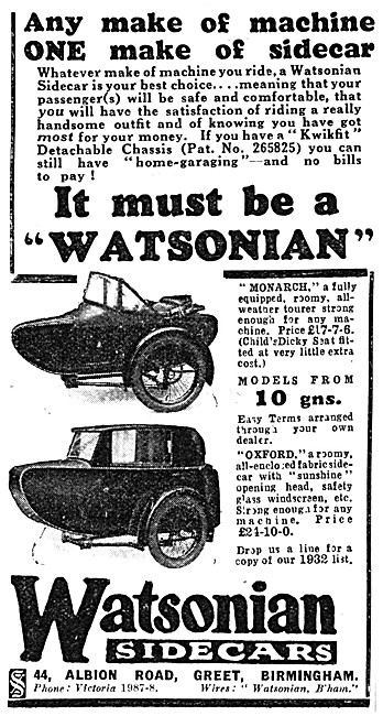 1932 Watsonian Monarch Sidecar                                   